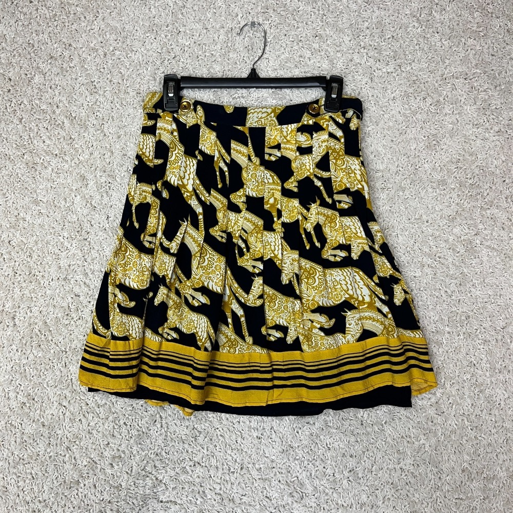 Anthropologie Maeve Yellow Horse Jade Skirt Womens Size 8 Pleated Old Money